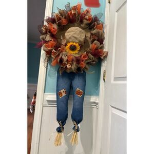 Autumn Harvest Thanksgiving Scarecrow Door Wreath Decor
